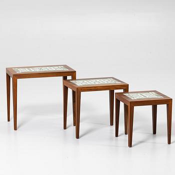 Nest of tables, three pieces, Denmark, second half of the 20th century.
