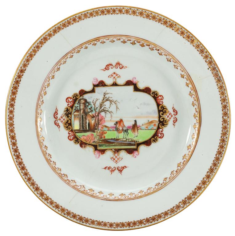 A polychrome plate, Qing dynastin. Qianlong (1736-95). After Meissen.