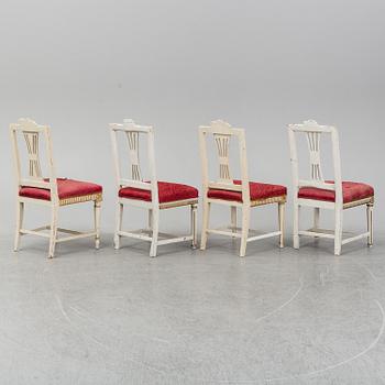 Four late gustavian chairs from Lindome, around the year 1800.