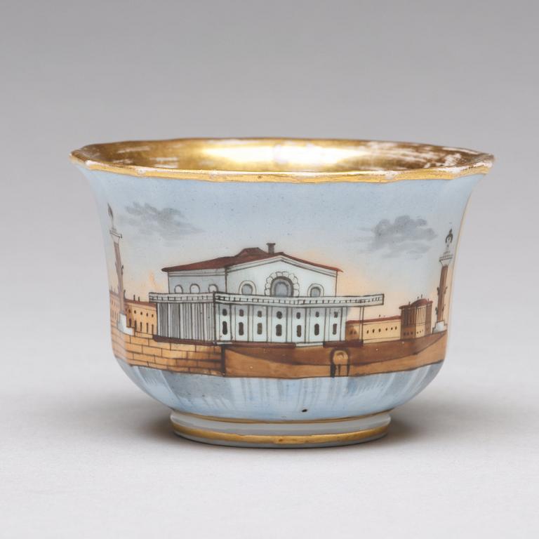 A Russian Topographic cup with stand, Gardner, 19th Century.