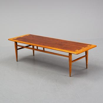 An oak and teak coffee table marked 'Lane Altavista, VA.'.