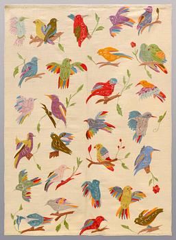 An embroided flat weave, ca 199 x 144 cm.