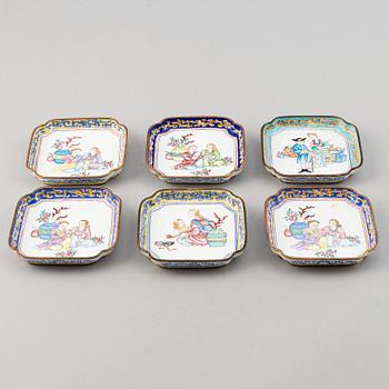 A set of 23 enamel on copper dishes, China, early 20th Century.