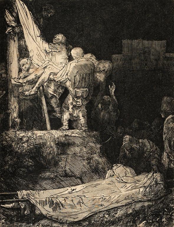 Rembrandt Harmensz van Rijn, The descent from the cross by torchlight.