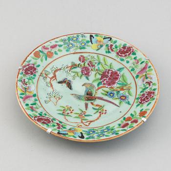 A famille rose footed bowl and a canton dish, Qing dynasty, late 19th century.