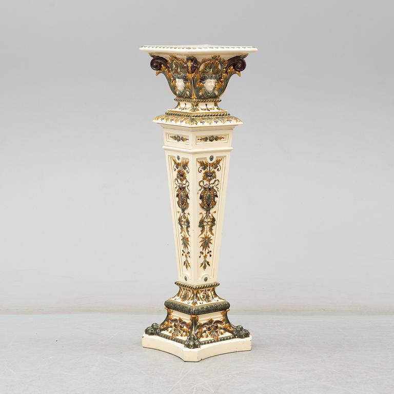 A ca 1900 Swedish majolica pedestal, signed Rörstrand.