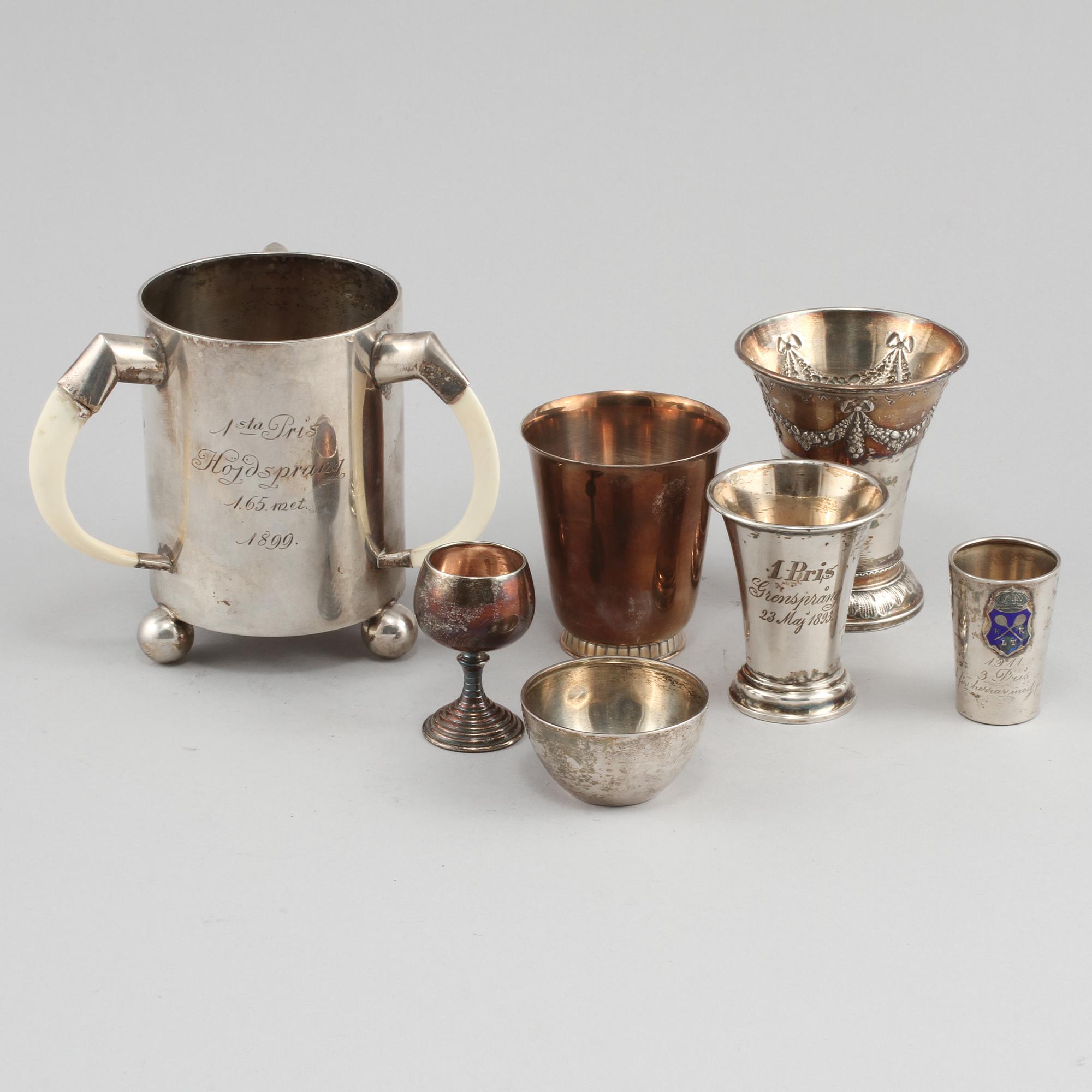 PARTI SILVER, 7 delar, 18/1900-tal, total vikt ca 529 g.