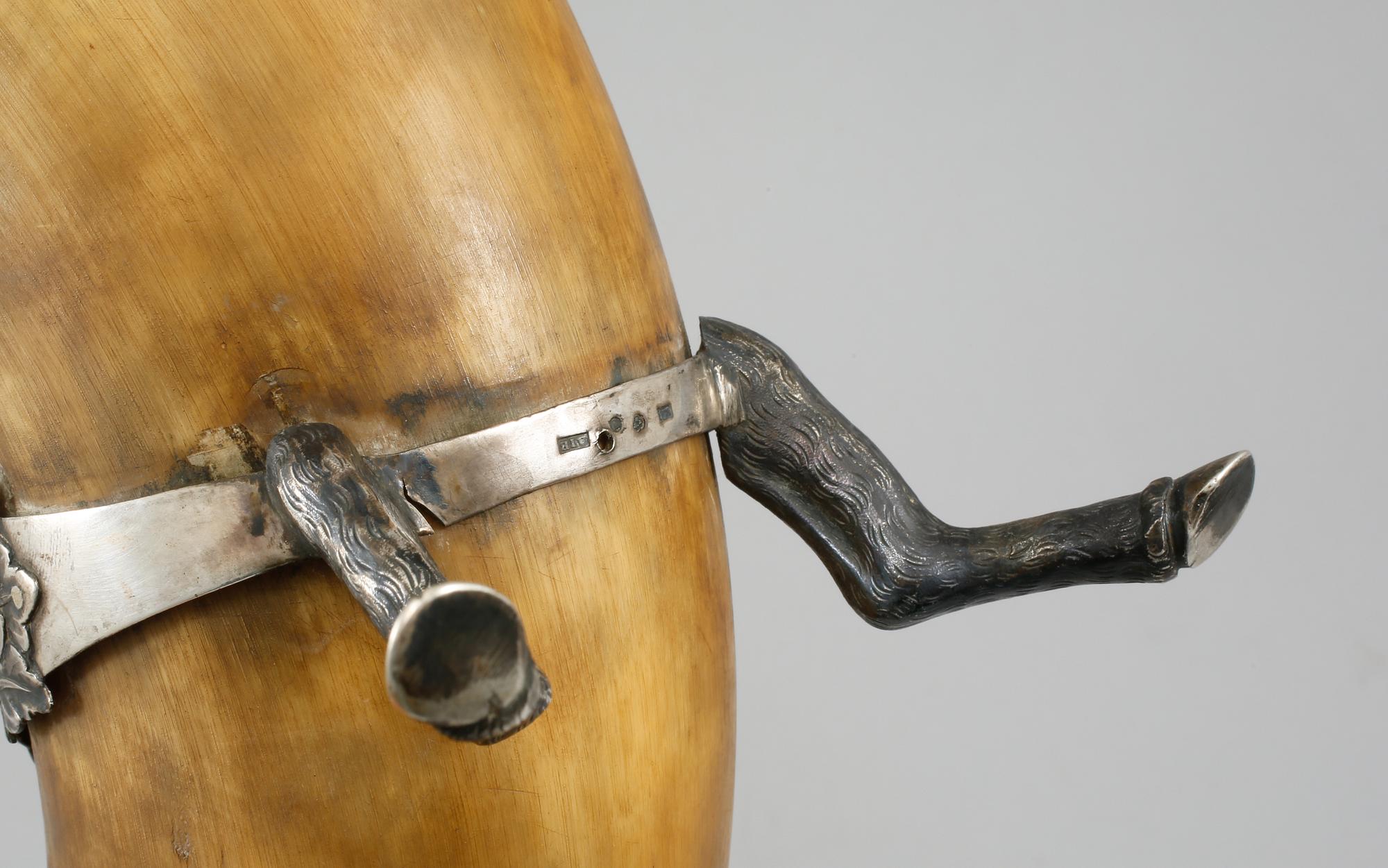 DRYCKESHORN, horn och silver, empire, Anders Jonas Björkman, Stockholm, 1828.