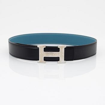 Hermès, A reversible leather and palladium hardware 'Constance' belt from 2006.