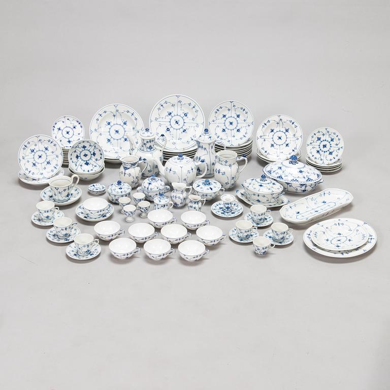 A 73-piece 'Blue Fluted Plain' porcelain tableware set, Copenhagen, Denmark, mostly 1940s-60s.