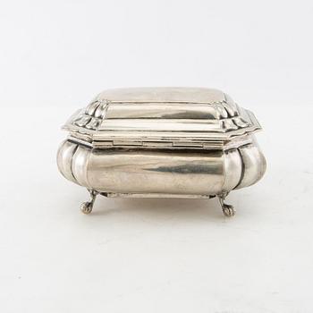 Sugar box Baroque style silver 19th century Central Europe.