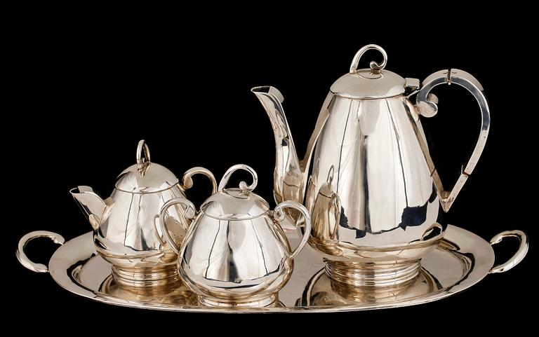 KAFFESERVIS, 4 delar, silver, Mexico, 1900-tal. Vikt ca 2420 gr.