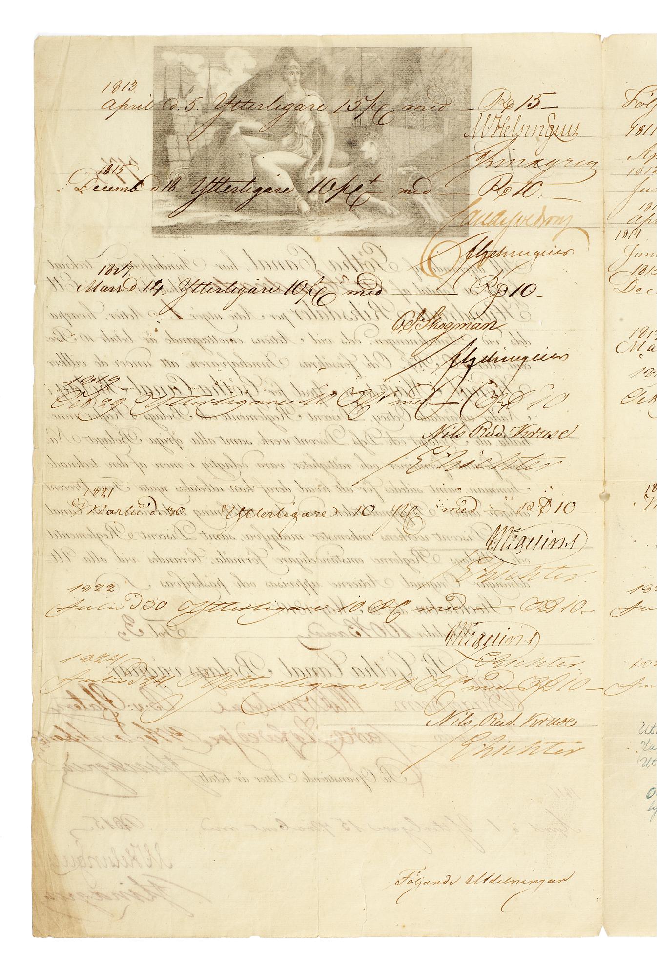 SVENSKA AKTIEBREV 1728-1899, en samling om 1198 aktiebrev samt diverse dokument rörande Göta kanal bolaget såsom regler.