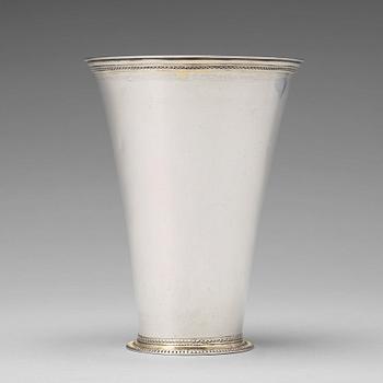 143. A Swedish 18th century parcel-gilt silver beaker, mark of Olof Söderman, Lidköping 1732.