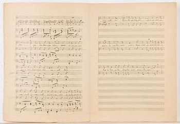 Oskar Merikanto, handwritten sheet music, Oi, kiitos sä Luojani armollinen", op. 62, no. 2 of duets, 3 pages, 1906.