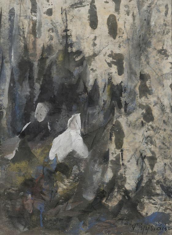 VALDEMAR PYYSIÄINEN, gouache på duk, signerad.