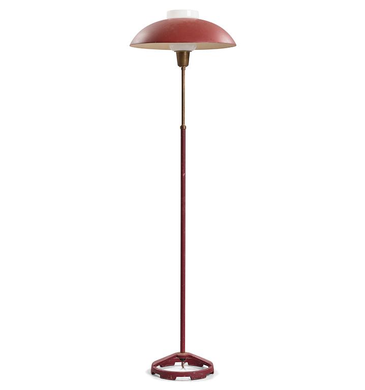 Nordiska Kompaniet, a Swedish Modern 1950's red lacquered floor lamp by Nordiska Kompaniet, Stockholm.