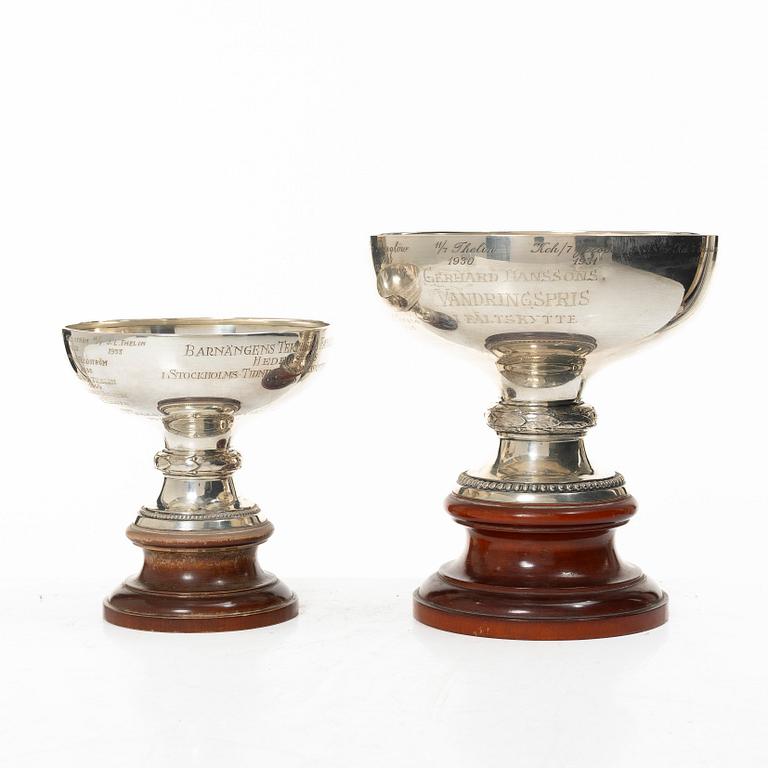 Cup 2 pcs, silver, with wooden base, Sweden, including KG Markström, Uppsala 1923.