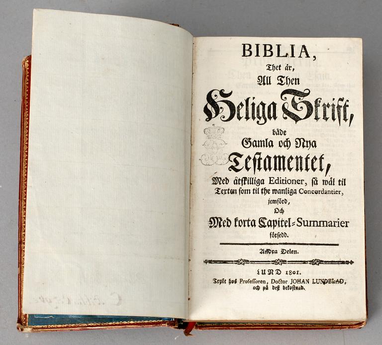 KUNGLIG BIBEL, GUSTAF IV ADOLF av Sverige, Lund 1801.
