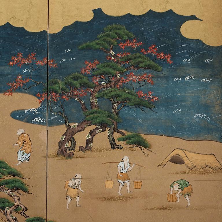 A pair of Japanese six panel screens, Edo period, 19th Century.