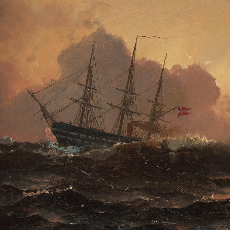 Carl Frederik Sørensen, Danish-flagged Ship on Foaming Sea.