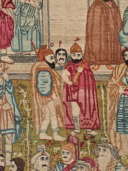 MATTO, an antique Kerman Laver figural, "the Rulers of the World", ca 236,5 x 140,5-143,5 cm.