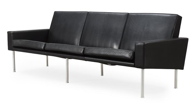 A Hans J Wegner three-seated black leather 'GE-34' sofa, AP-stolen, Denmark 1950's-60's.