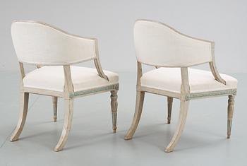 A pair of late Gustavian armchairs. 18/19th Century.