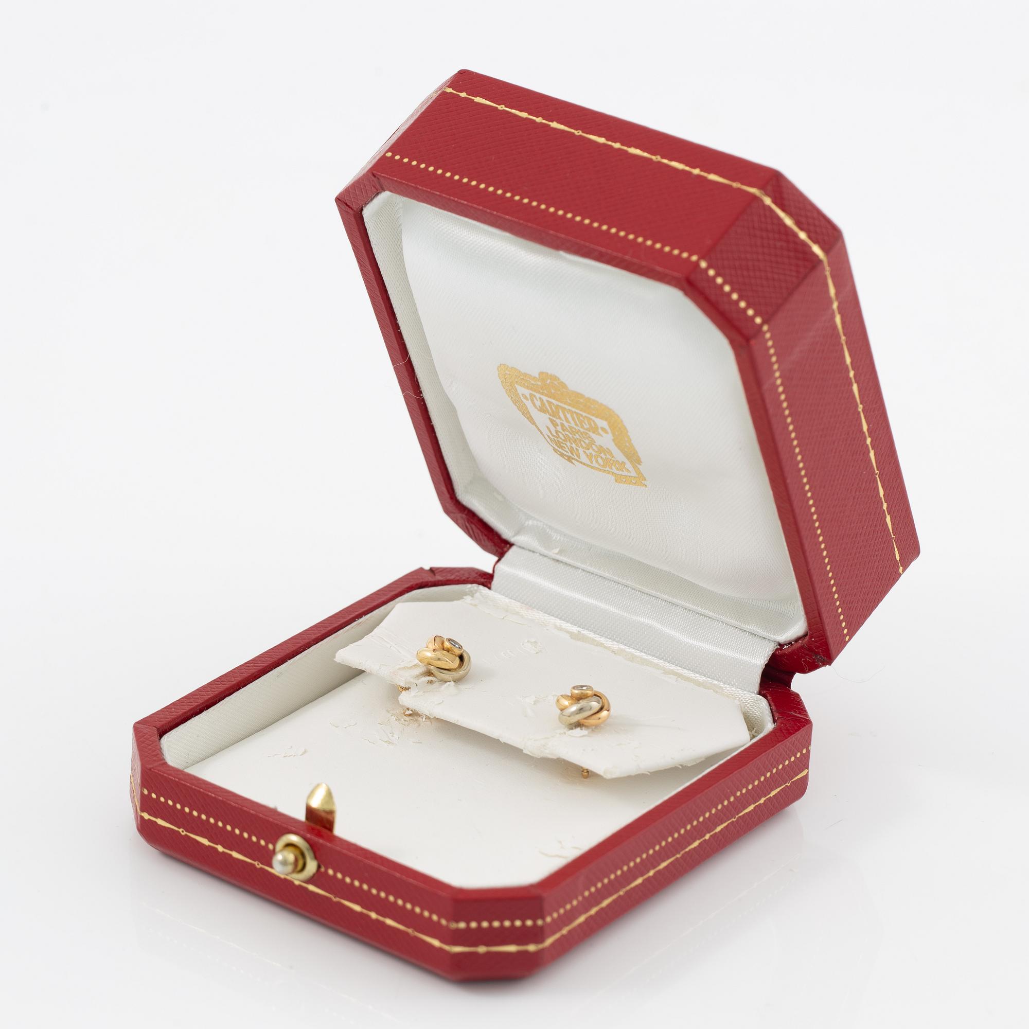 Cartier, earrings, a pair, "Trinity" 18K gold with round brilliant-cut diamonds.
