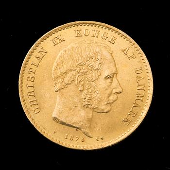 GULDMYNT, 20 kroner, Christian IX, Danmark, 1873. Vikt ca 9 gram.