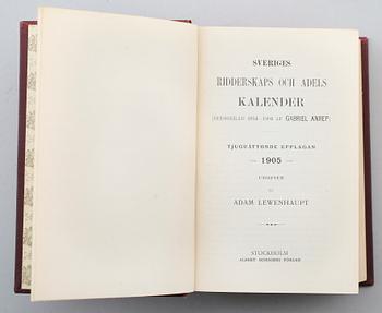 ADELSKALENDRAR, 17 volymer, årtal mellan 1890 - 1928 samt 1955.