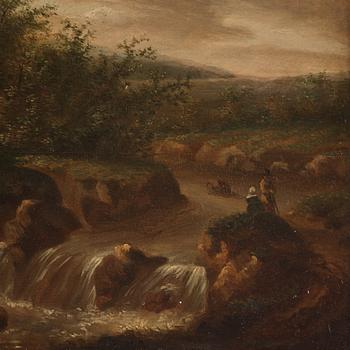 Jacob van Ruisdael Circle of, Landscape with figures by a waterdfall.