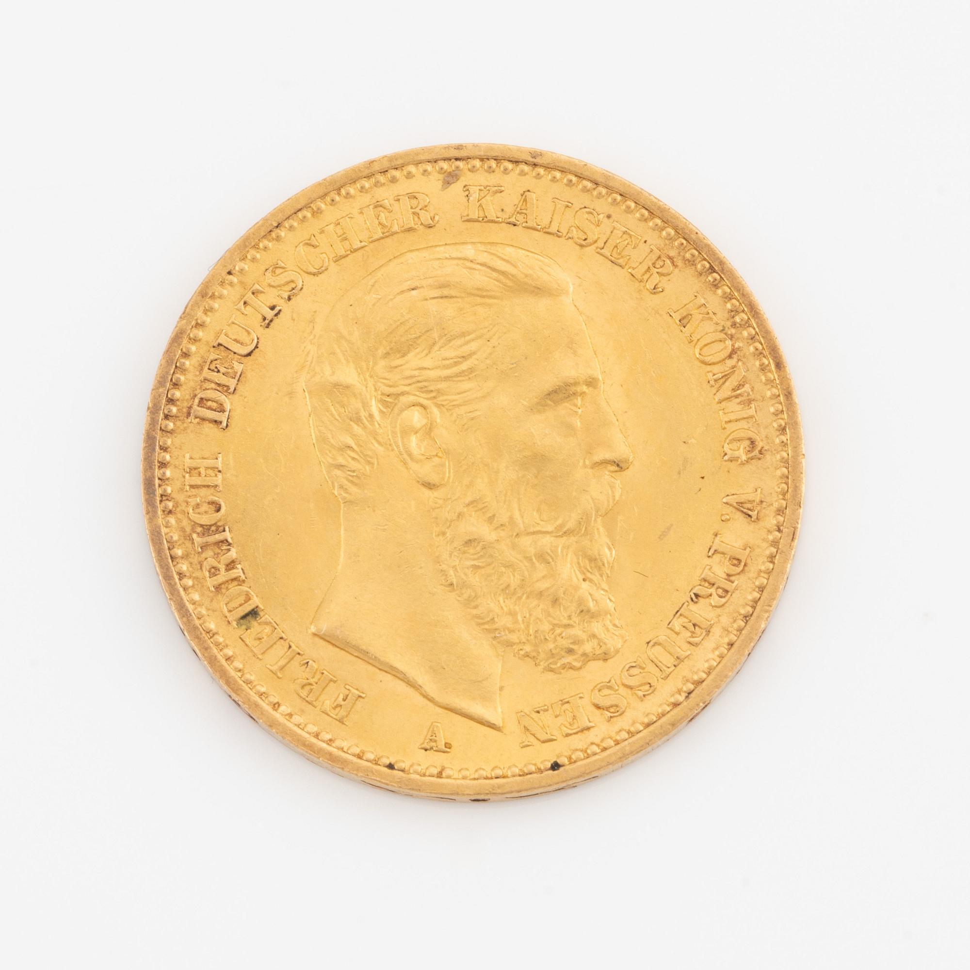 Gold coin, Germany, Friedrich of Prussia, 20 marks, 1888.