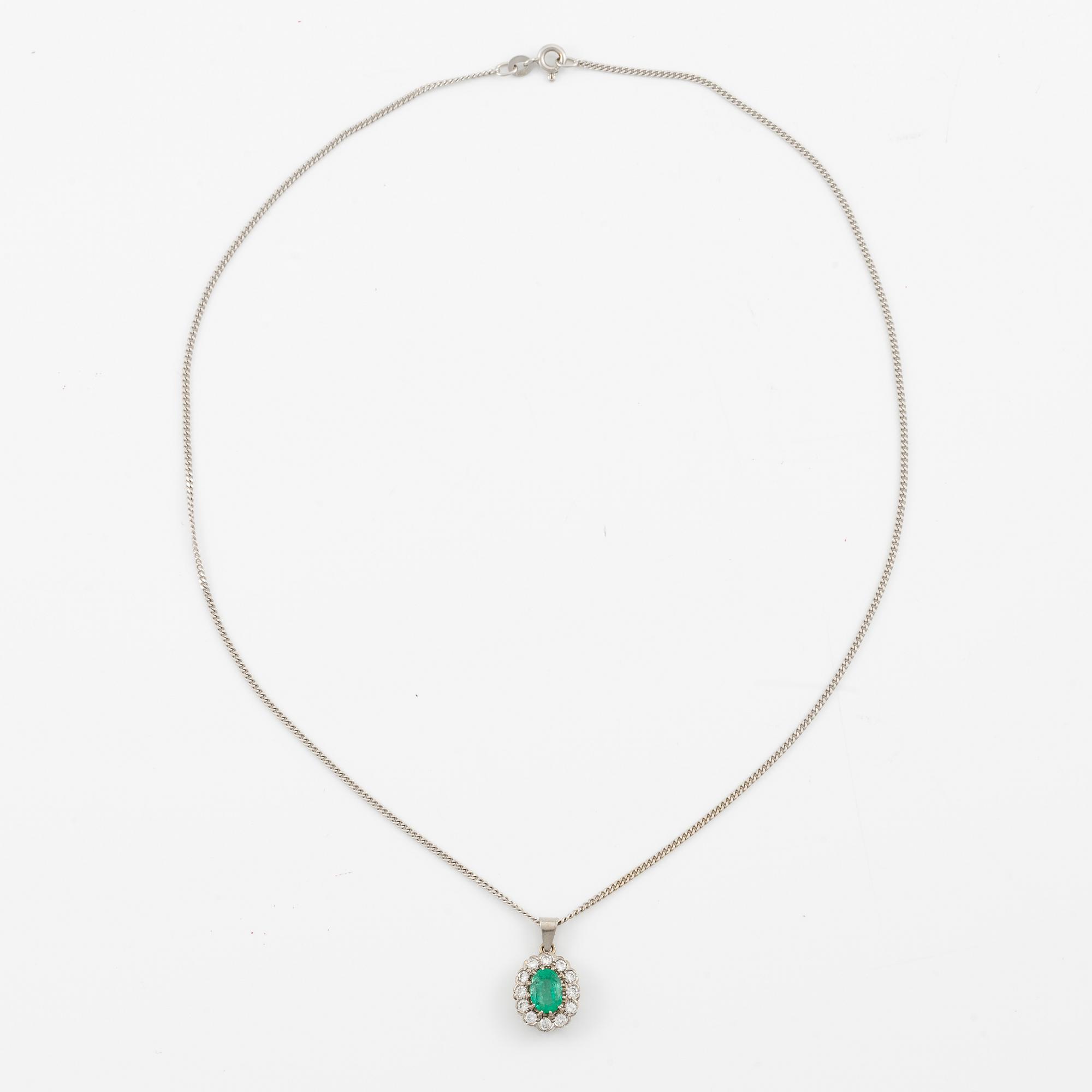 Necklace, 18K white gold with emerald and brilliant-cut diamonds.