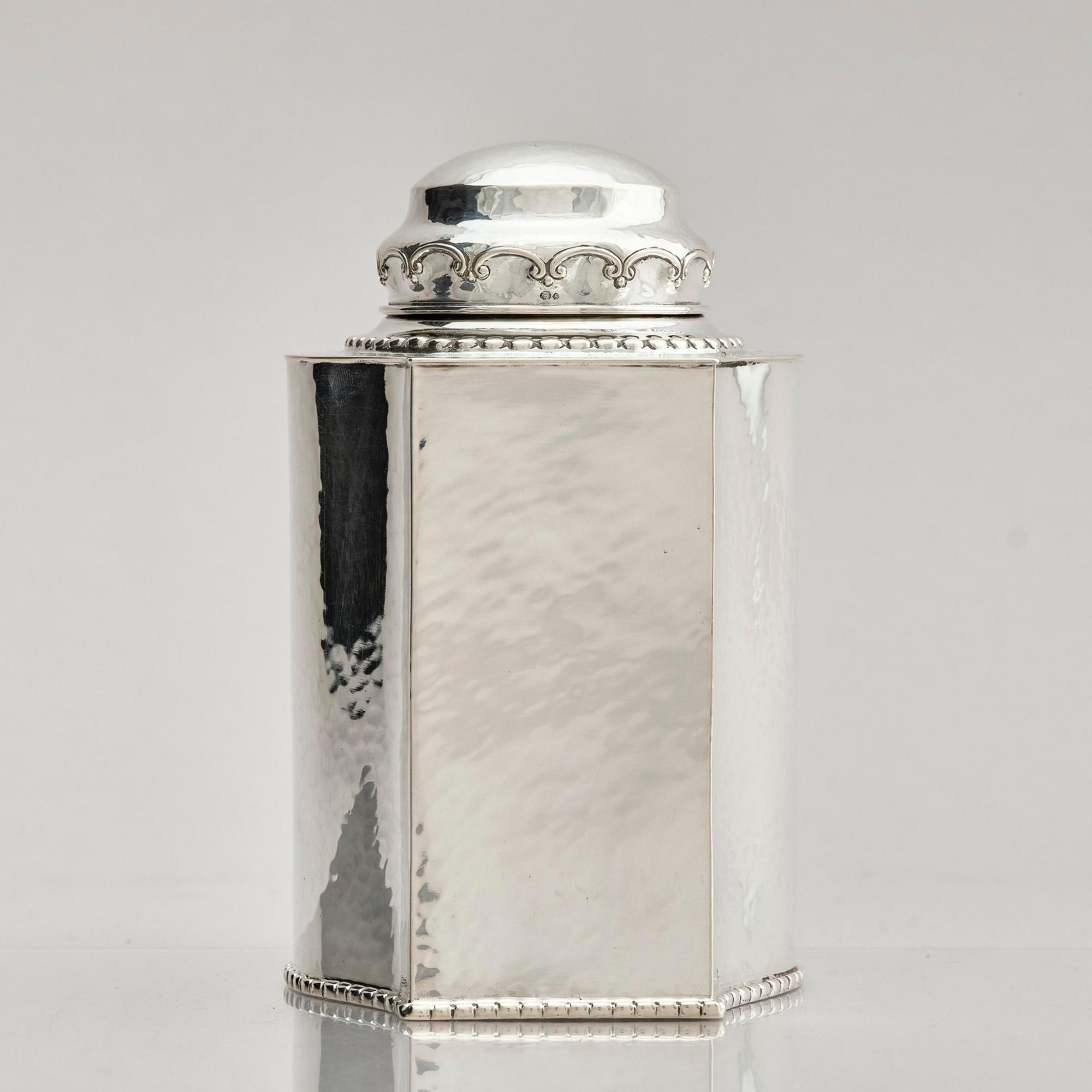 Carl Fredrik Carlman, an 830/1000 silver tea caddy, Stockholm, Sweden 1926.
