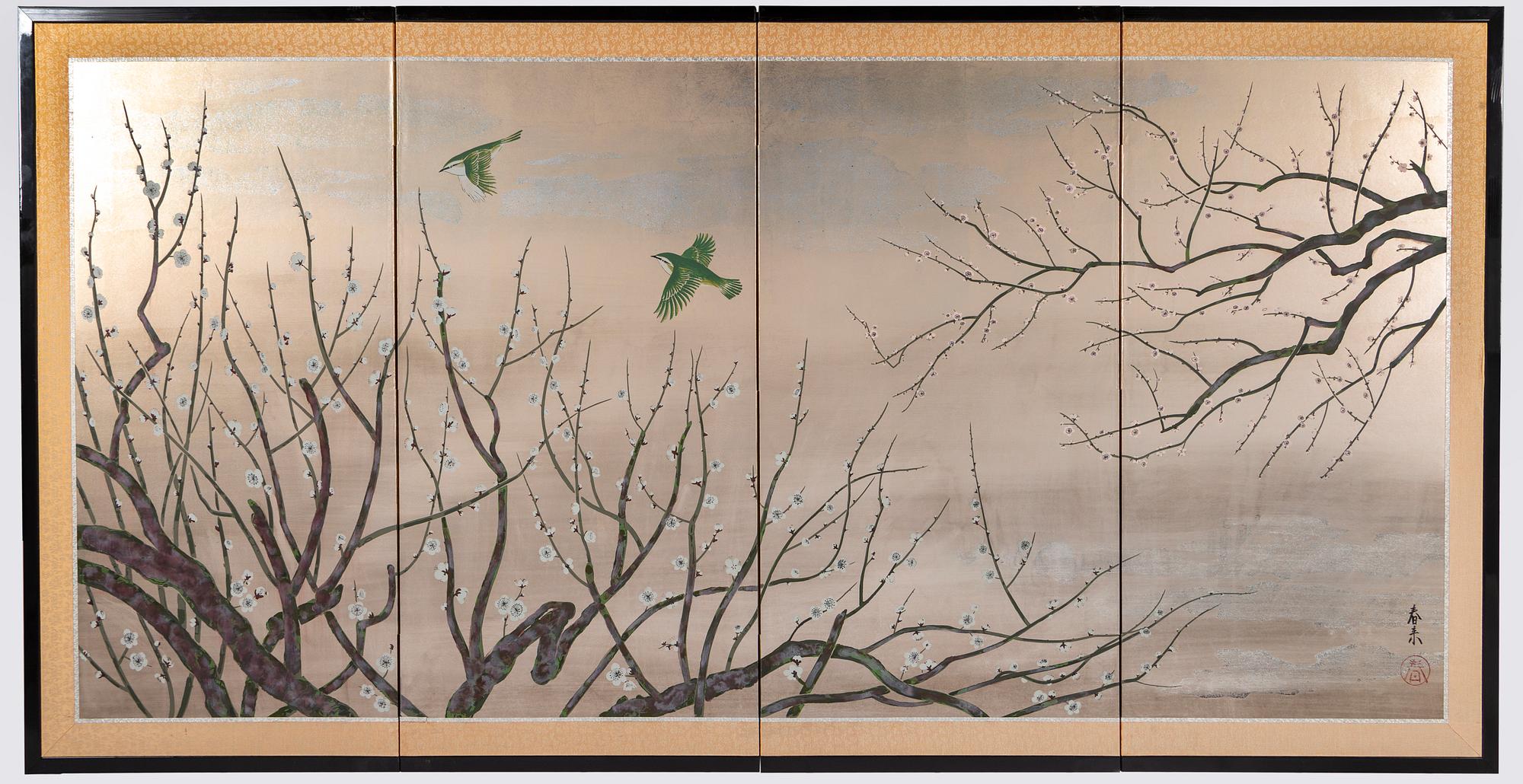 A Japanese four folded panel, 20th century.