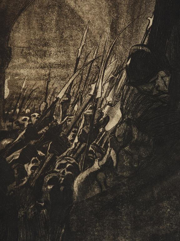 Käthe Kollwitz, "Bewaffnung in einem Gewölbe" from: Bauernkrieg (Peasant's War).