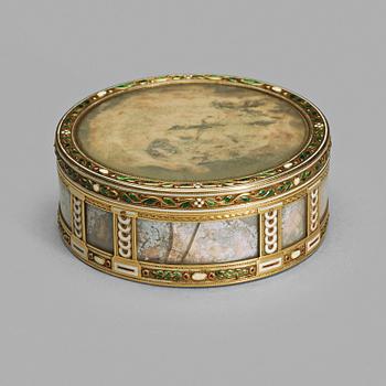 237. A Fabergé gold, enamel and miniature box, workmaster Henrik Wigstrom, St. Petersburg 1899-1908. Scratched inventory no.