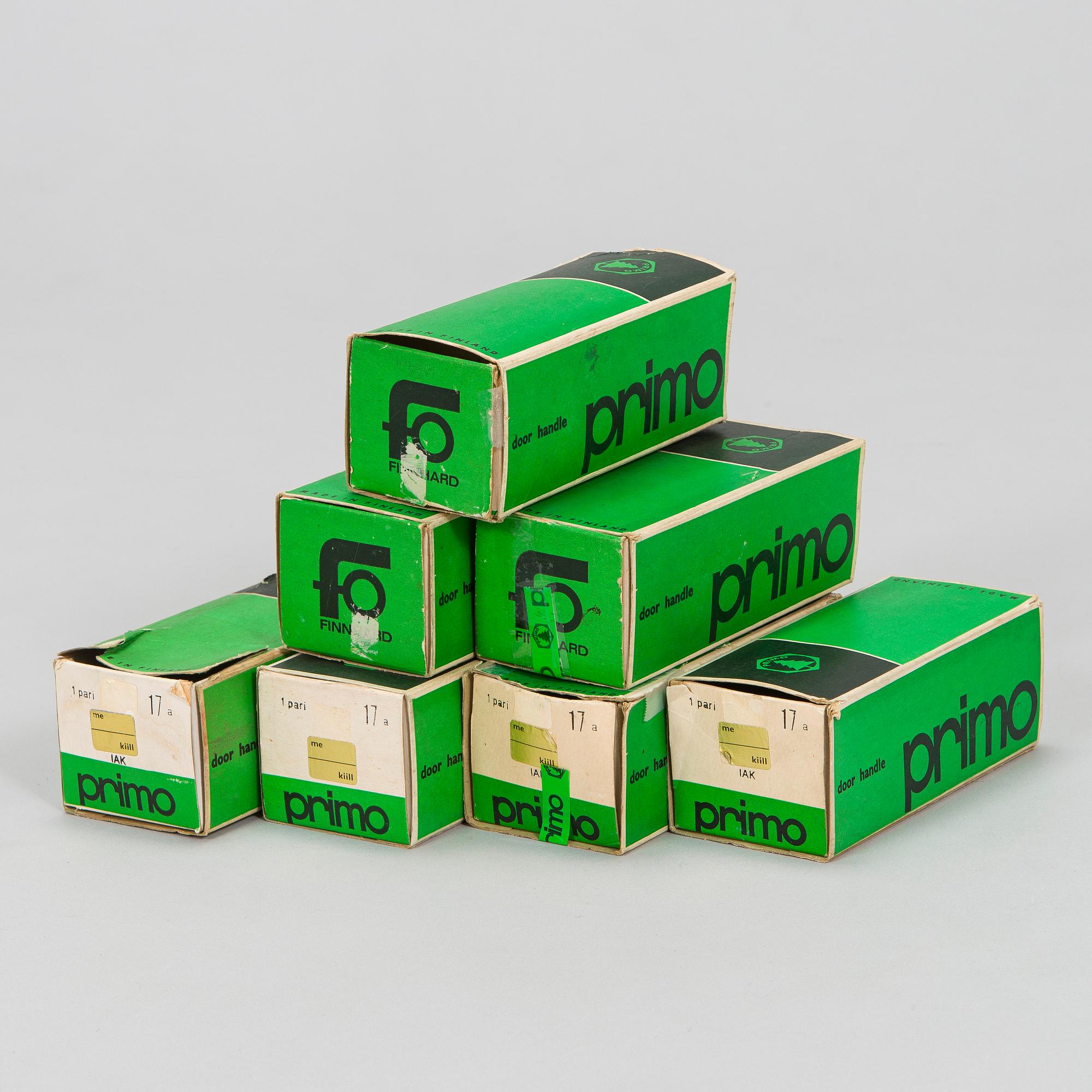 Timo Sarpaneva, seven pairs of 'Vaippa' door handles, manufacturer Primo 1960s.