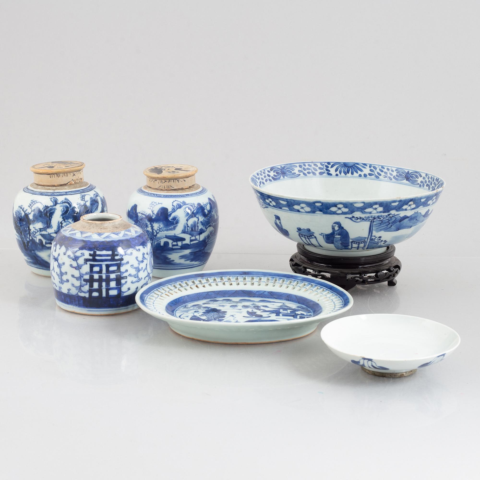 Parti porslin, 6 delar, Kina, 1800-tal/sen Qing.