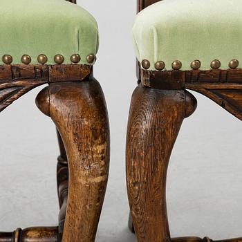A pair of Swedish late Baroque chairs, Stockholm, mid 18th century,
