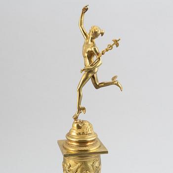 A brass sculptur of Hermes, after Giambologna, around the year 1900.