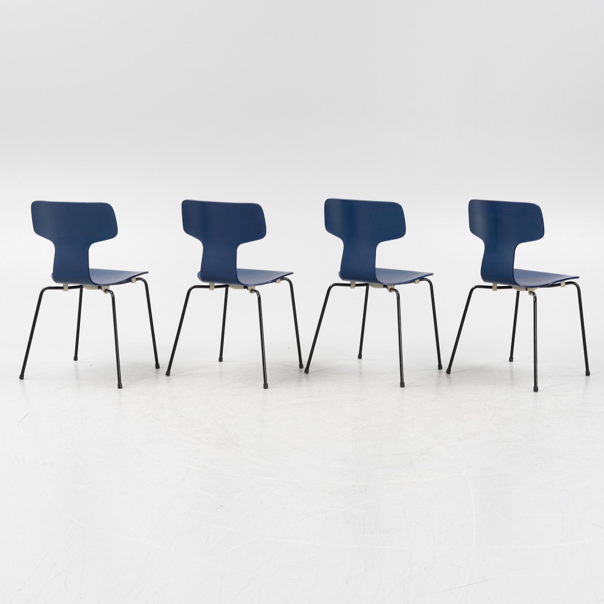 Arne Jacobsen, stolar, 4 st, "T-stolen", modell 3103, Fritz Hansen, Danmark.
