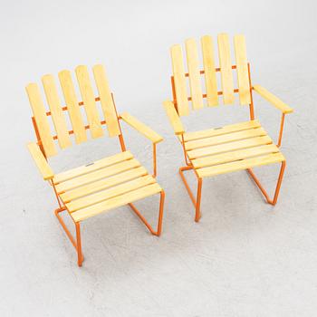 Artur Lindqvist, trädgårdsfåtöljer, ett par, "Fåtölj A2", Grythyttan Stålmöbler.