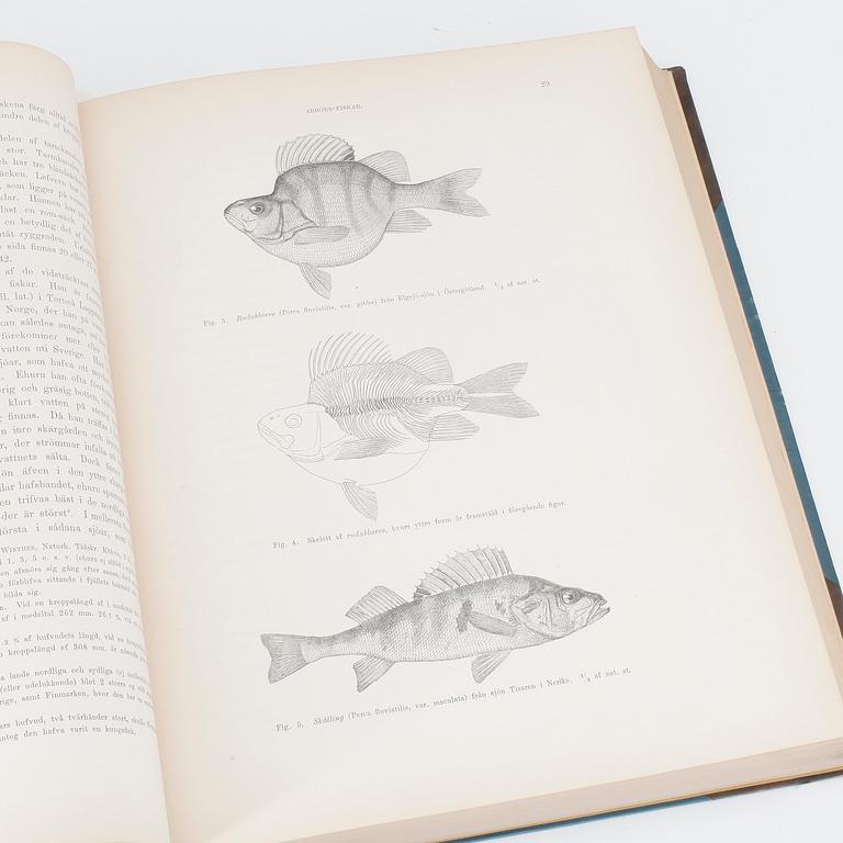 BOK, 3 volymer, I+II+planschdel, "Skandinaviens Fiskar", av FA Smitt, illustrerad av W von Wright, andra upplagan, 1895.