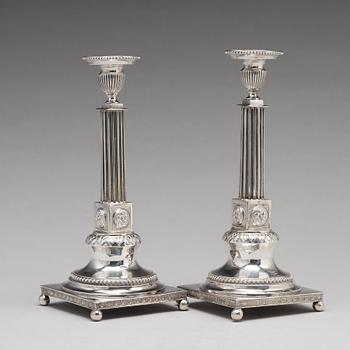 A pair of Swedish 18th century silver candlesticks, mark of Lars Boye, Stockholm 1792.