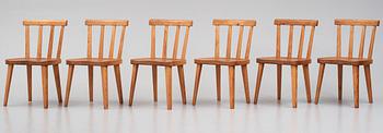 Axel Einar Hjorth, a set of six stained pine 'Utö' chairs, Nordiska Kompaniet, Sweden 1930s.