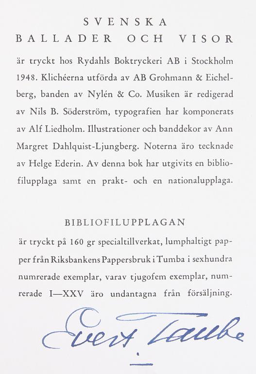 BIBLIOGRAFI, Evert Taube, sign o numr.