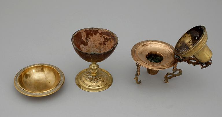 TAZZA SAMT OLJELAMPA, mässing, 1700/1800-tal.