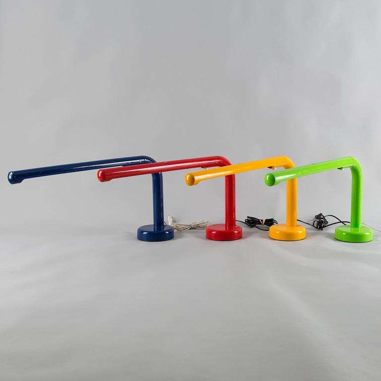 A set of four "Tube" lamps, designed by Anders Pehrson for Ateljé Lyktan in Åhus, launched 1973.